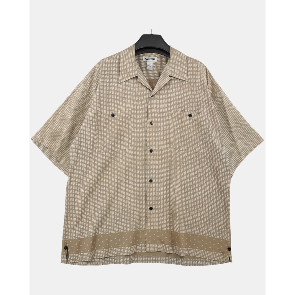 Vintage Visitor‎ 100% Silk Camp Collar Shirt Men's XXL Tan Geometric